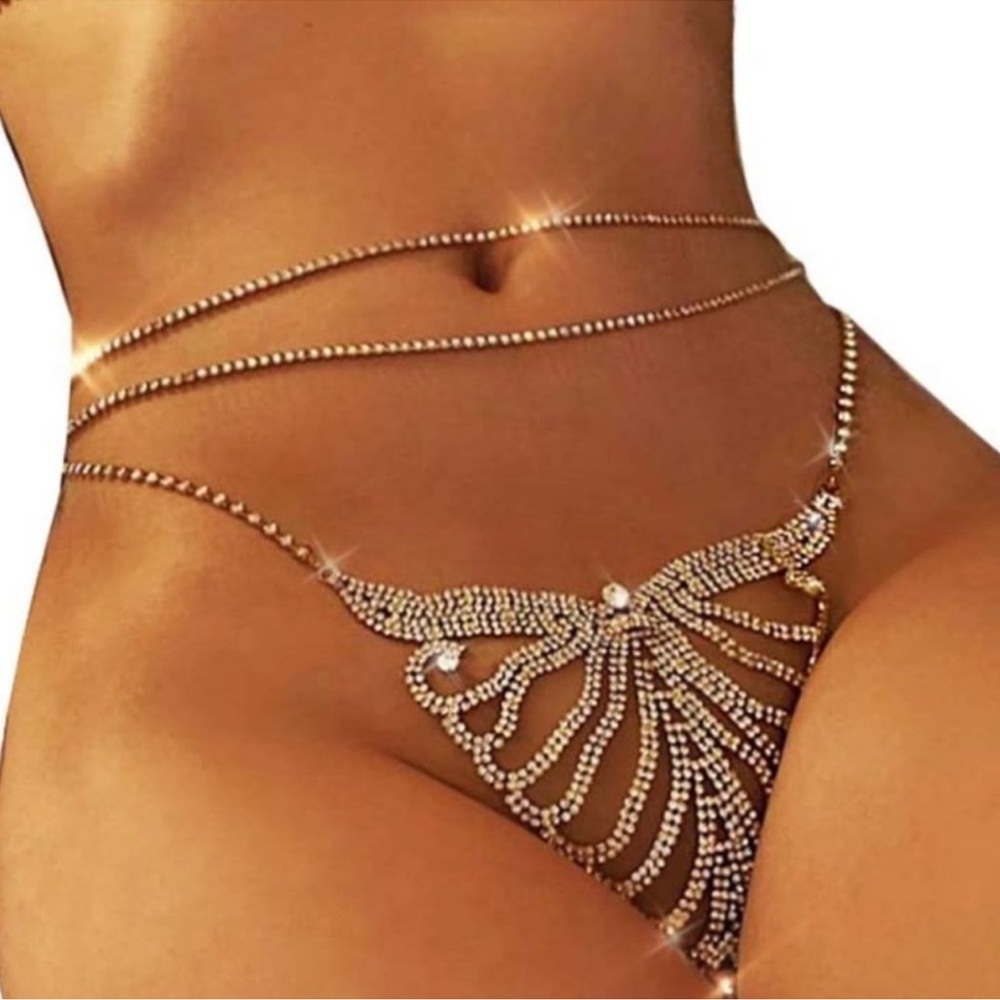 Women Sexy Rhinestone Underwear Body Chain Crystal